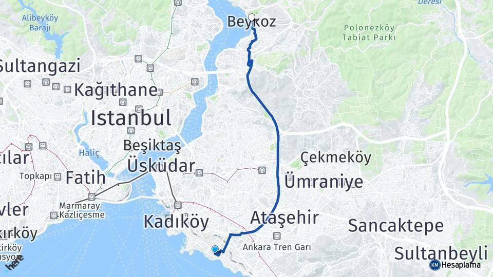 İstanbul Kadıköy Caddebostan Beykoz Arası Kaç Km - Yol Haritası