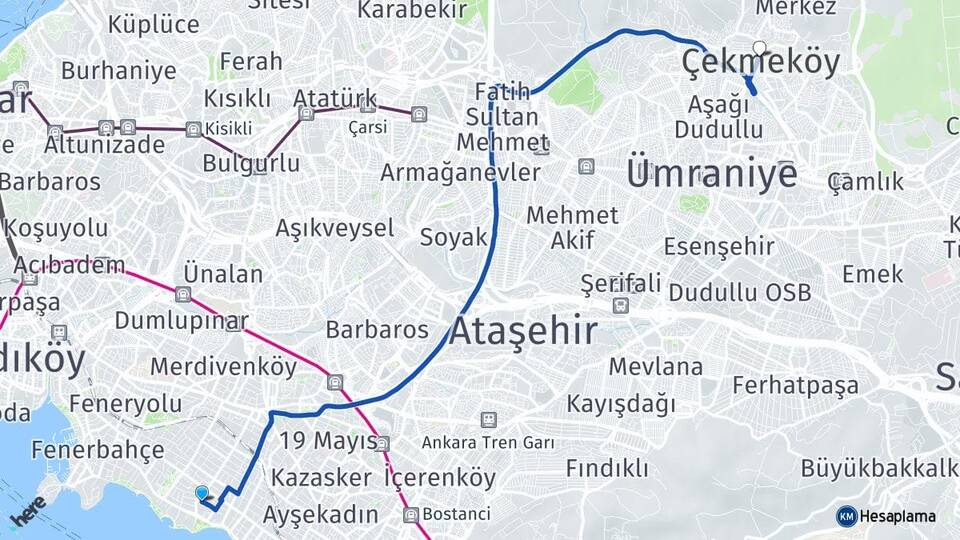 İstanbul Kadıköy Caddebostan Çekmeköy Arası Kaç Km - Yol Haritası