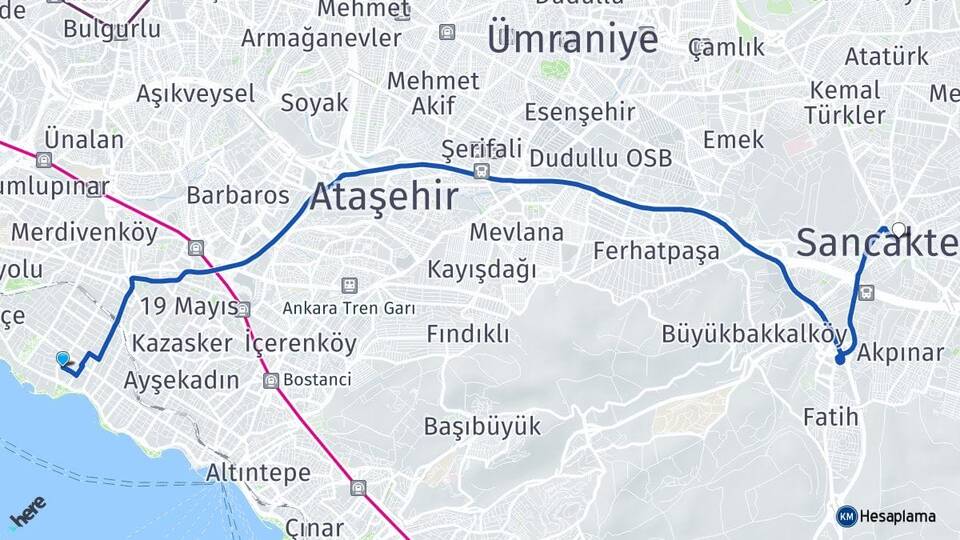 İstanbul Kadıköy Caddebostan Sancaktepe Arası Kaç Km - Yol Haritası