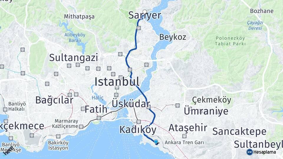 İstanbul Kadıköy Caddebostan Sarıyer Arası Kaç Km - Yol Haritası