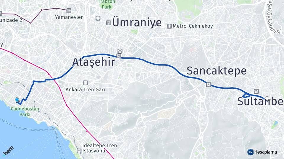 İstanbul Kadıköy Caddebostan Sultanbeyli Arası Kaç Km - Yol Haritası
