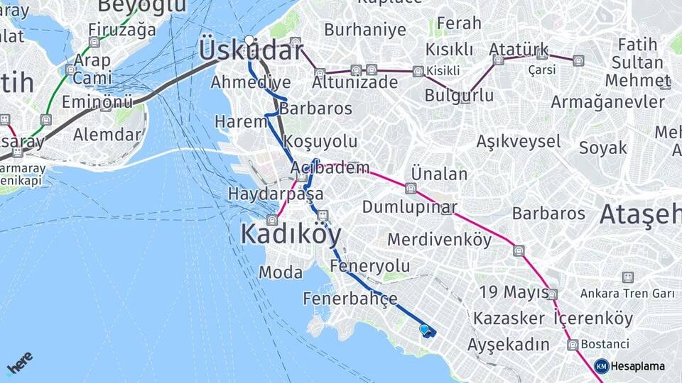 İstanbul Kadıköy Caddebostan Üsküdar Arası Kaç Km - Yol Haritası