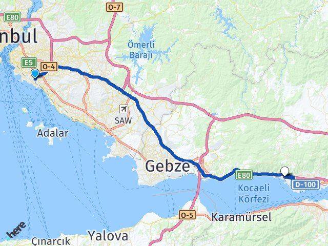İstanbul Kadıköy Erenköy Körfez Kocaeli Arası Kaç Km - Yol Haritası