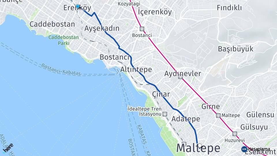 İstanbul Kadıköy Erenköy Maltepe Arası Kaç Km - Yol Haritası