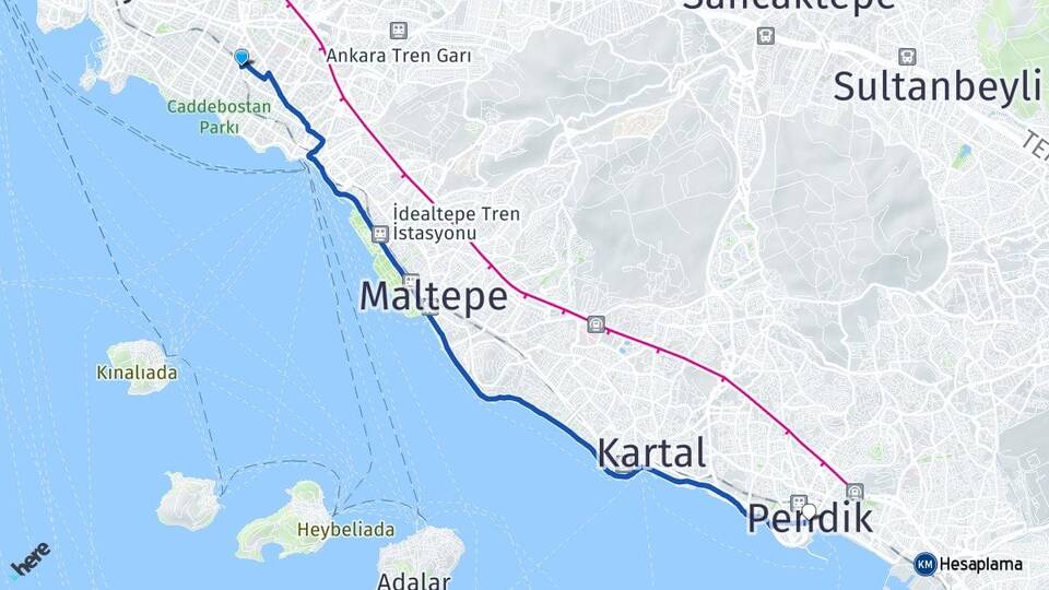 İstanbul Kadıköy Erenköy Pendik Arası Kaç Km - Yol Haritası