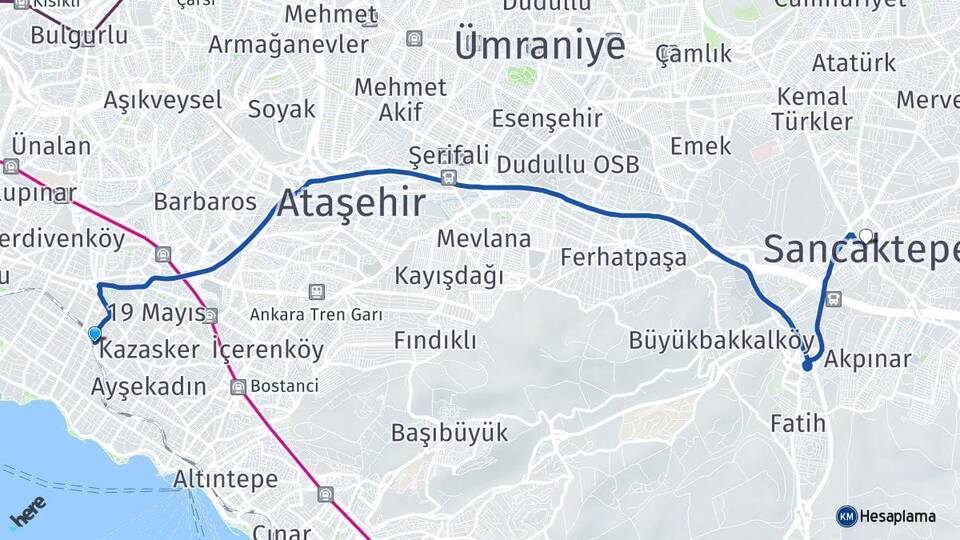 İstanbul Kadıköy Erenköy Sancaktepe Arası Kaç Km - Yol Haritası