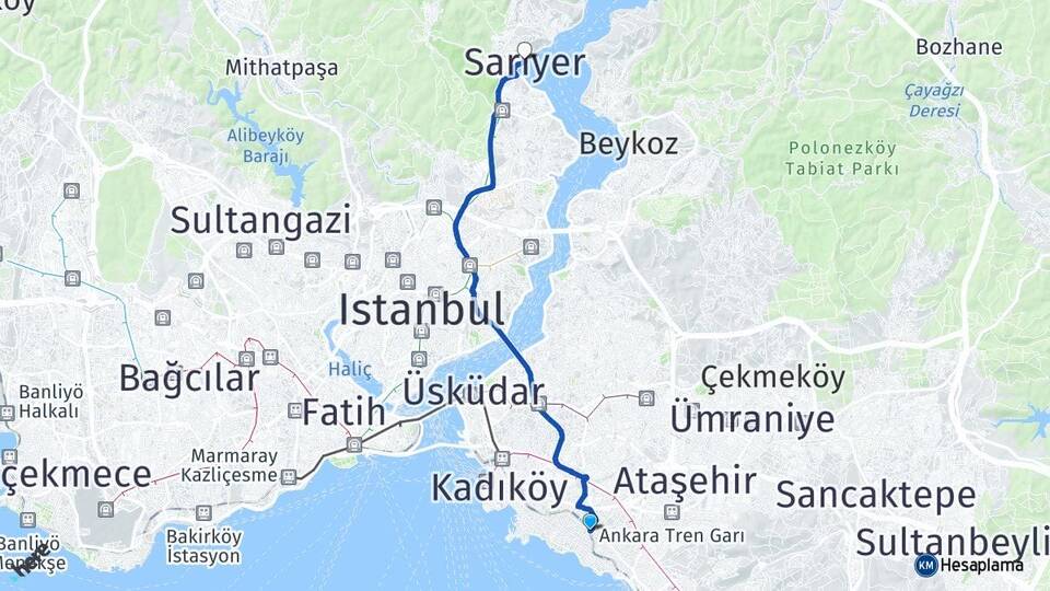 İstanbul Kadıköy Erenköy Sarıyer Arası Kaç Km - Yol Haritası