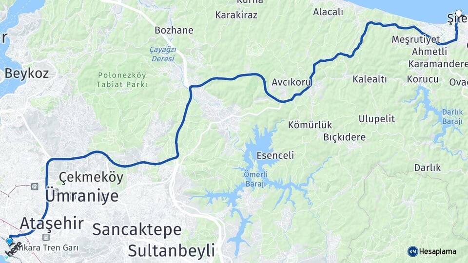 İstanbul Kadıköy Erenköy Şile Arası Kaç Km - Yol Haritası