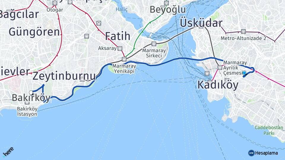 İstanbul Kadıköy Fikirtepe Bakırköy Arası Kaç Km - Yol Haritası