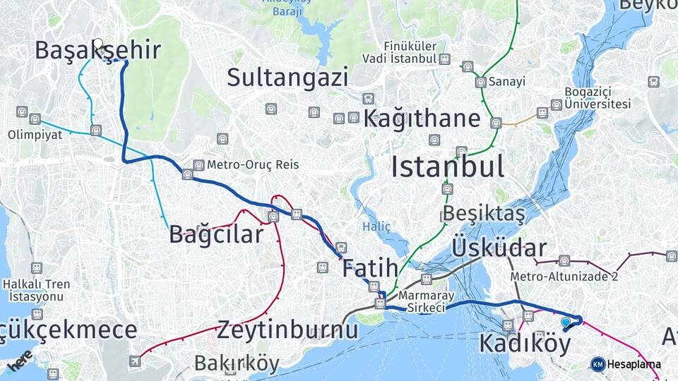 İstanbul Kadıköy Fikirtepe Başakşehir Arası Kaç Km - Yol Haritası
