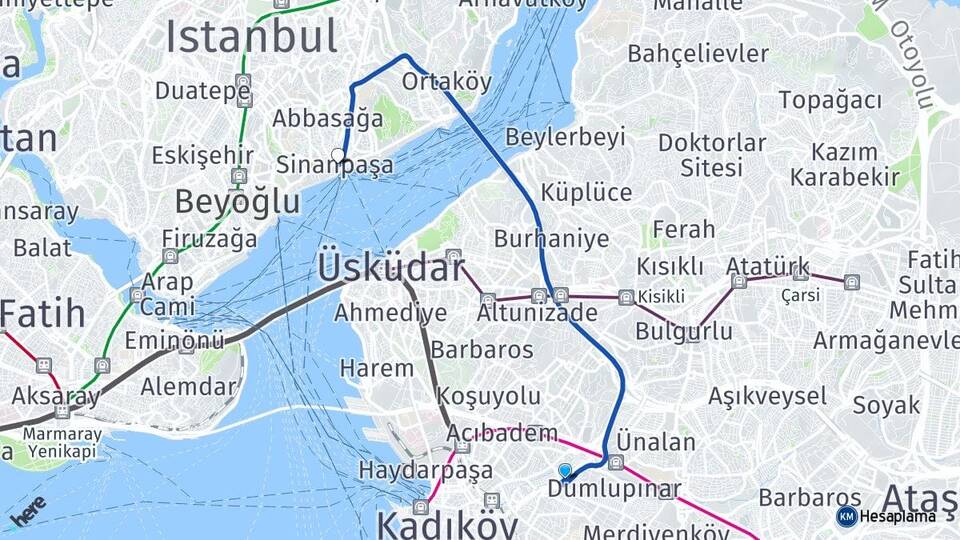 İstanbul Kadıköy Fikirtepe Beşiktaş Arası Kaç Km - Yol Haritası
