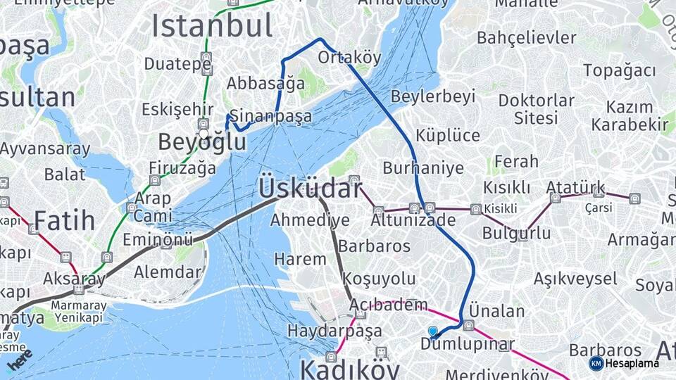 İstanbul Kadıköy Fikirtepe Beyoğlu Arası Kaç Km - Yol Haritası