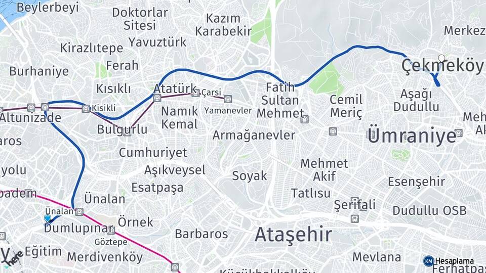 İstanbul Kadıköy Fikirtepe Çekmeköy Arası Kaç Km - Yol Haritası