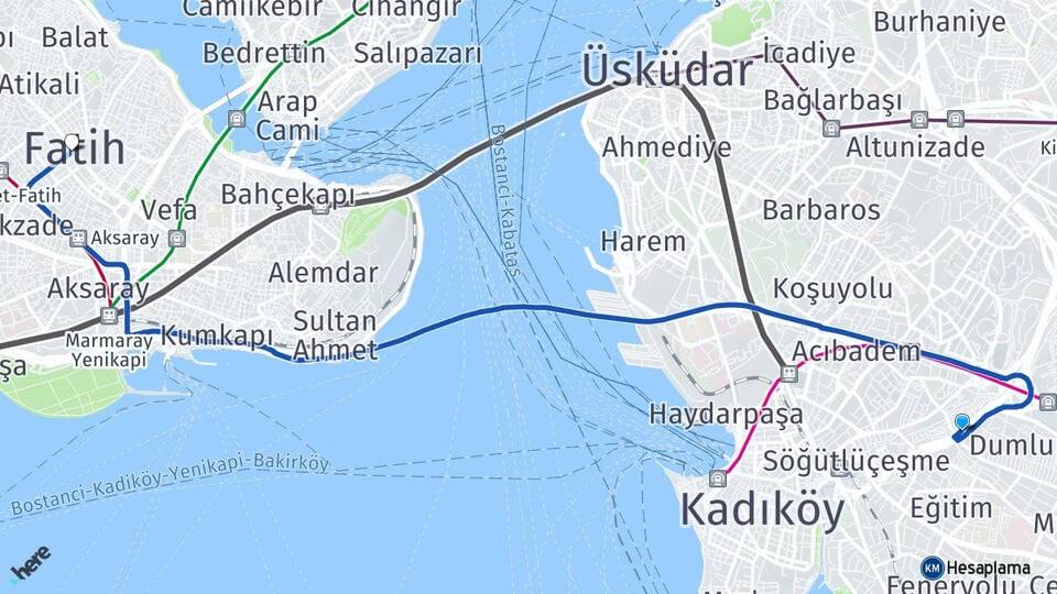 İstanbul Kadıköy Fikirtepe Fatih Arası Kaç Km - Yol Haritası