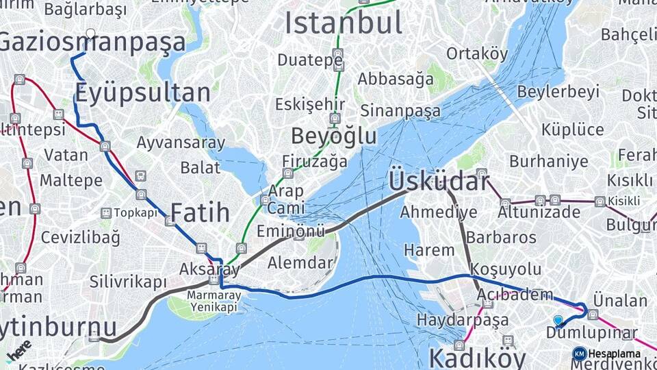 İstanbul Kadıköy Fikirtepe Gaziosmanpaşa Arası Kaç Km - Yol Haritası
