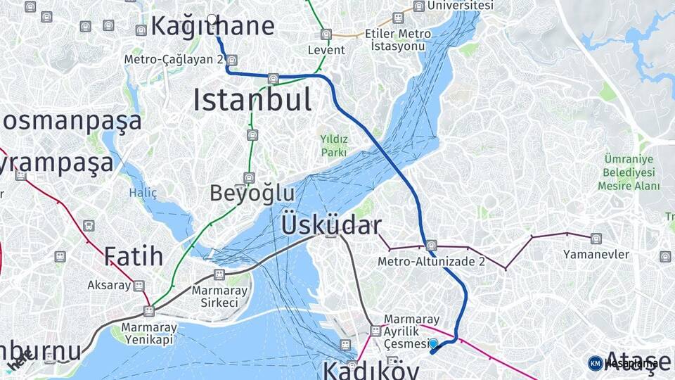 İstanbul Kadıköy Fikirtepe Kağıthane Arası Kaç Km - Yol Haritası