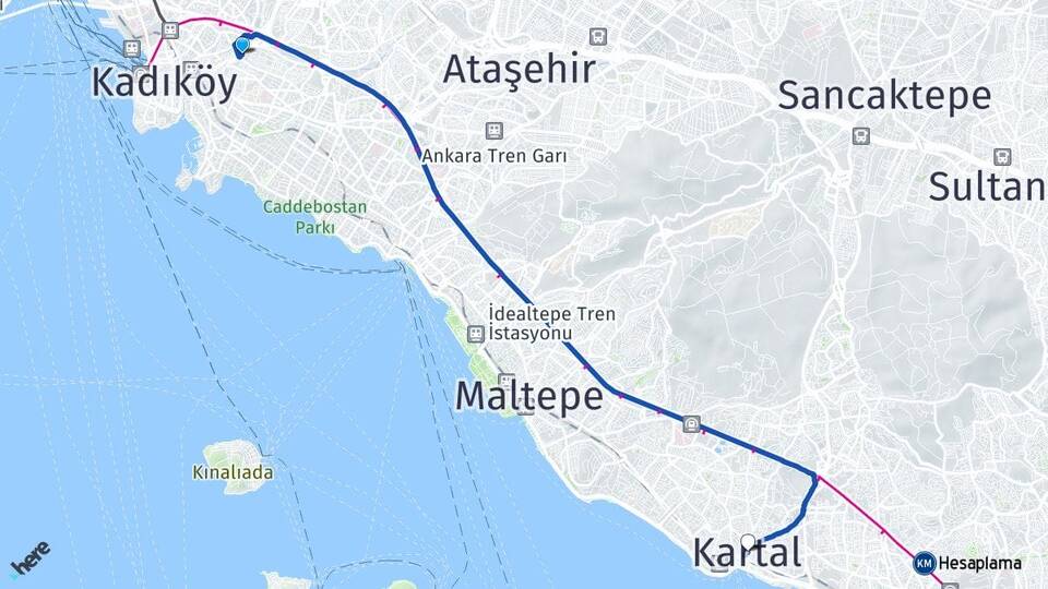 İstanbul Kadıköy Fikirtepe Kartal Arası Kaç Km - Yol Haritası