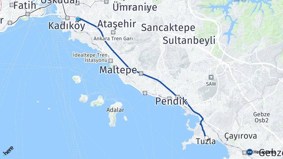 İstanbul Kadıköy Fikirtepe Tuzla Arası Kaç Km - Yol Haritası