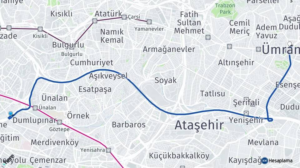 İstanbul Kadıköy Fikirtepe Ümraniye Arası Kaç Km - Yol Haritası