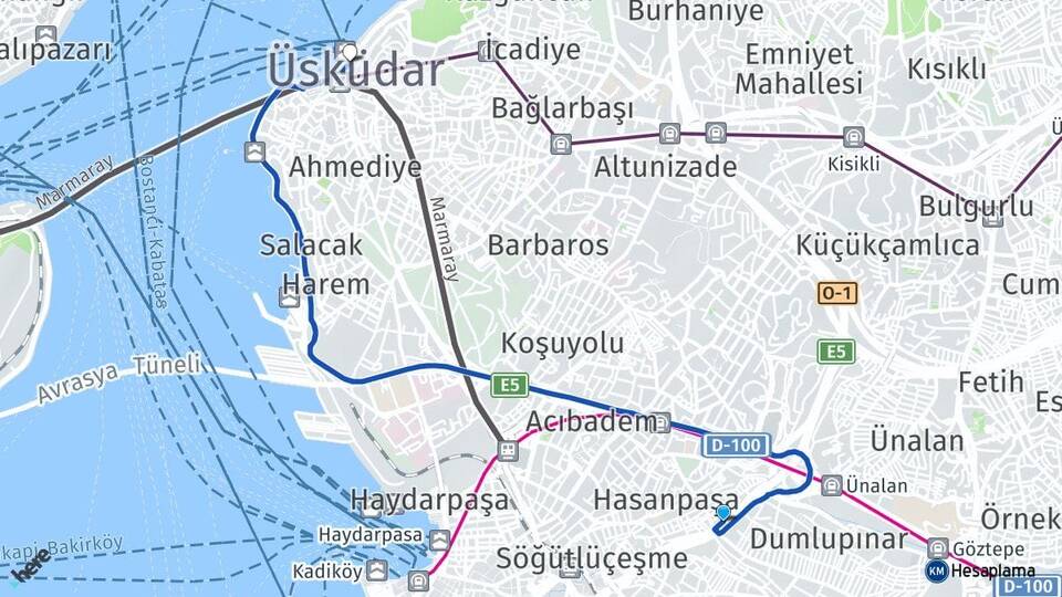İstanbul Kadıköy Fikirtepe Üsküdar Arası Kaç Km - Yol Haritası