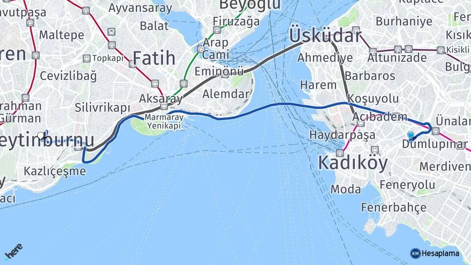 İstanbul Kadıköy Fikirtepe Zeytinburnu Arası Kaç Km - Yol Haritası