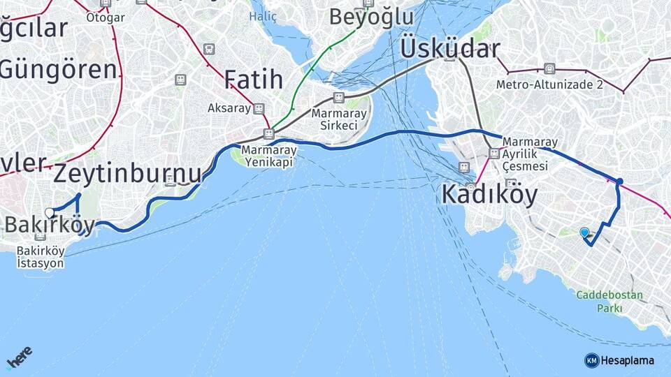 İstanbul Kadıköy Göztepe Bakırköy Arası Kaç Km - Yol Haritası