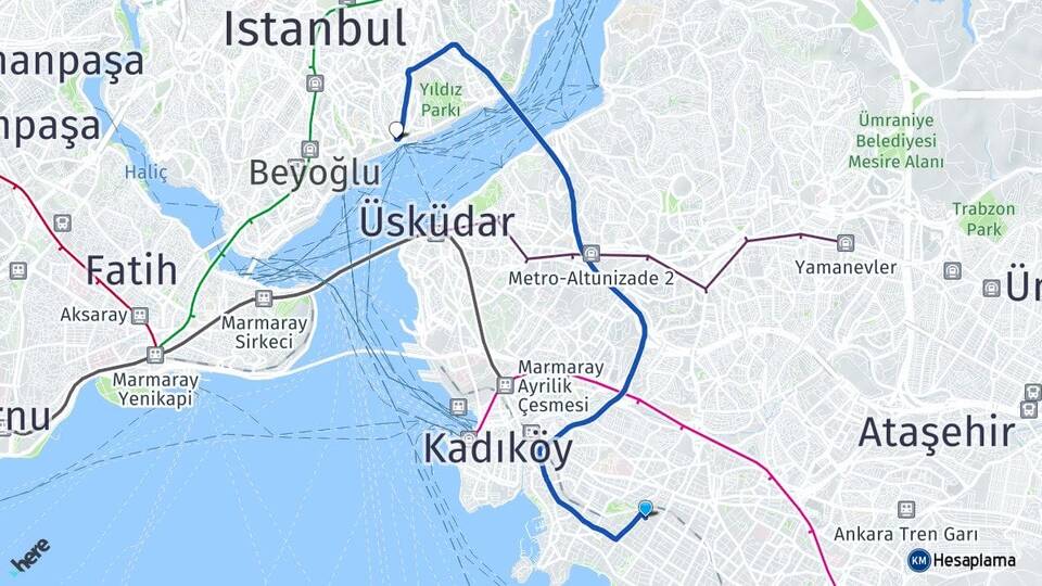 İstanbul Kadıköy Göztepe Beşiktaş Arası Kaç Km - Yol Haritası