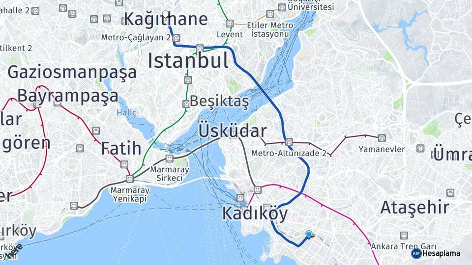 İstanbul Kadıköy Göztepe Kağıthane Arası Kaç Km - Yol Haritası