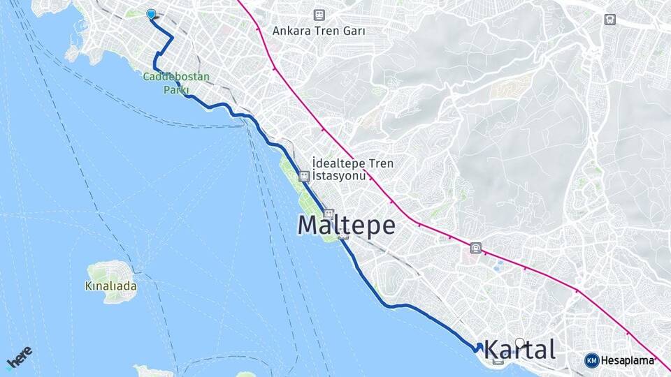 İstanbul Kadıköy Göztepe Kartal Arası Kaç Km - Yol Haritası