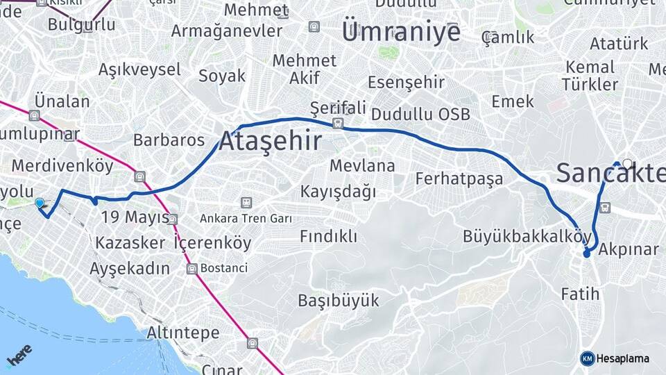 İstanbul Kadıköy Göztepe Sancaktepe Arası Kaç Km - Yol Haritası