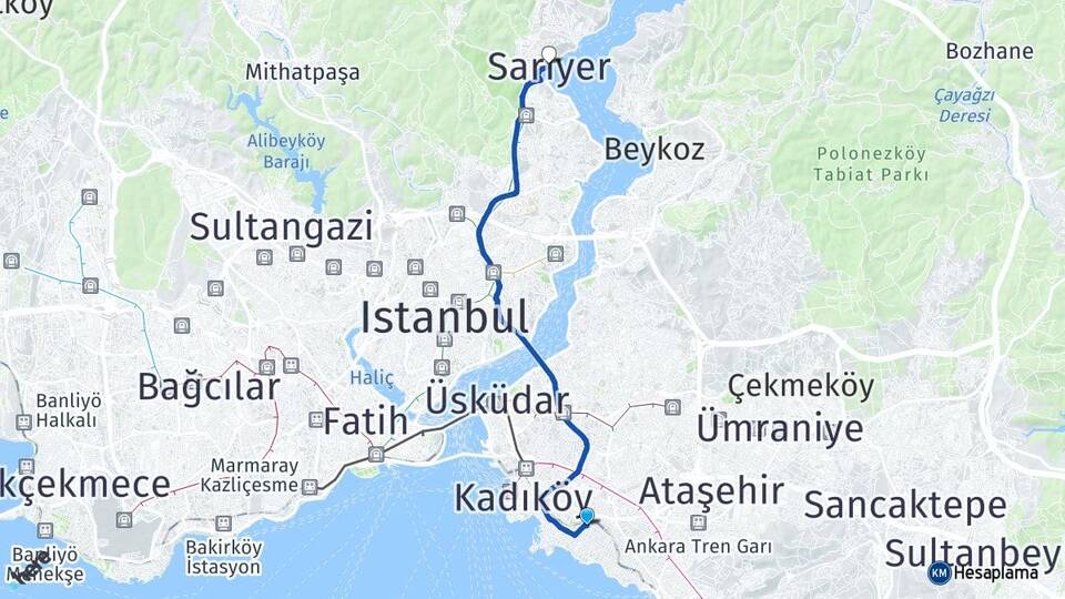 İstanbul Kadıköy Göztepe Sarıyer Arası Kaç Km - Yol Haritası