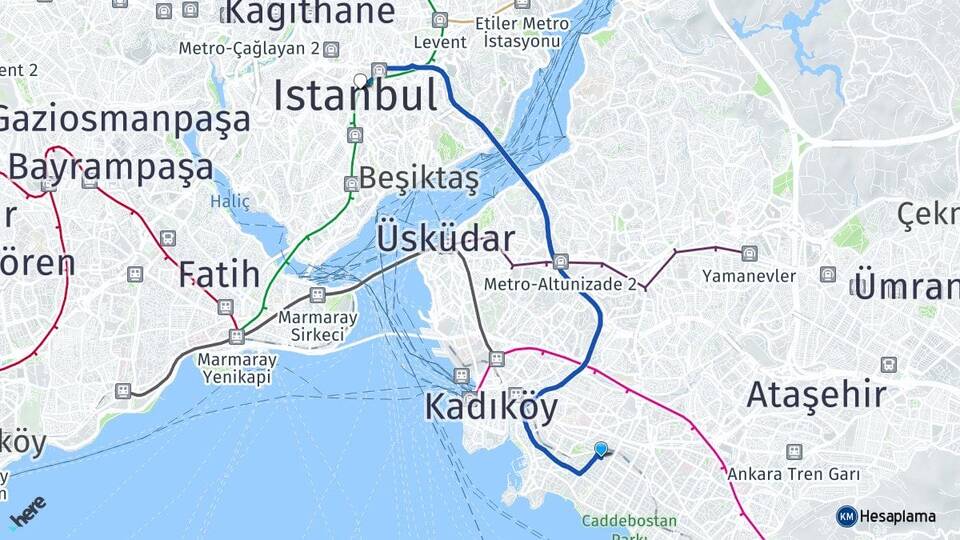 İstanbul Kadıköy Göztepe Şişli Arası Kaç Km - Yol Haritası