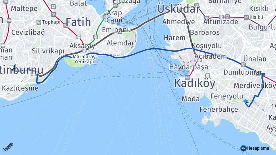 İstanbul Kadıköy Göztepe Zeytinburnu Arası Kaç Km - Yol Haritası