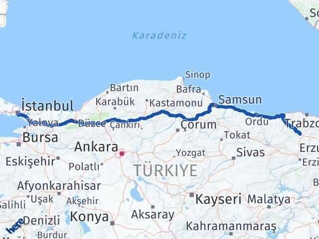 İstanbul Kadıköy Gümüşhane Arası Kaç Km - Yol Haritası