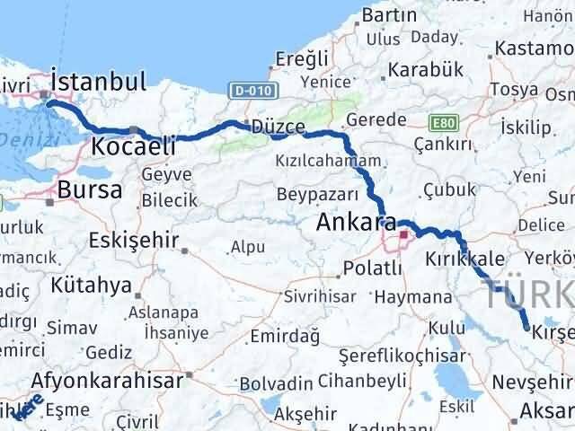 İstanbul Kadıköy Kırşehir Arası Kaç Km - Yol Haritası