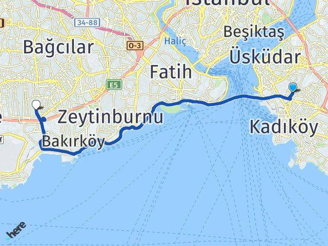 İstanbul Kadıköy Koşuyolu Bahçelievler Arası Kaç Km - Yol Haritası