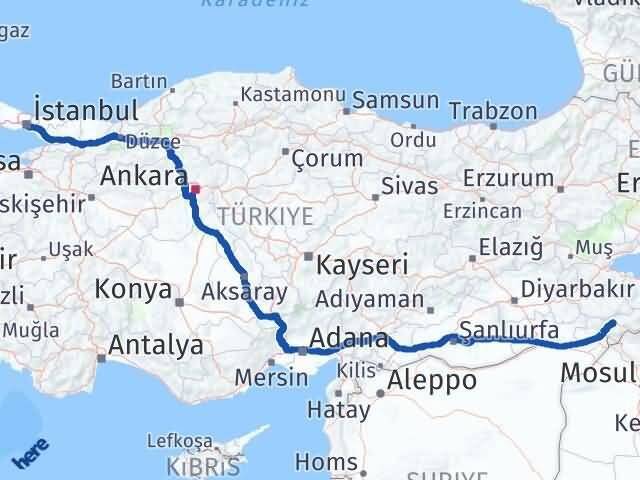 İstanbul Kadıköy Şırnak Arası Kaç Km - Yol Haritası