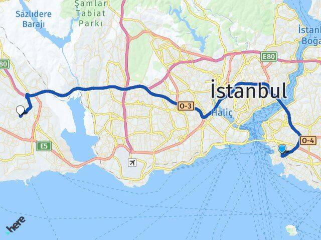 İstanbul Kadıköy Söğütlüçeşme Esenyurt Arası Kaç Km - Yol Haritası