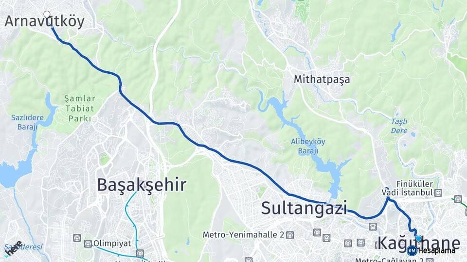İstanbul Kağıthane Arnavutköy Arası Kaç Km - Yol Haritası
