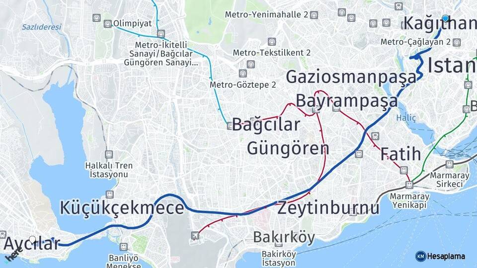 İstanbul Kağıthane Avcılar Arası Kaç Km - Yol Haritası