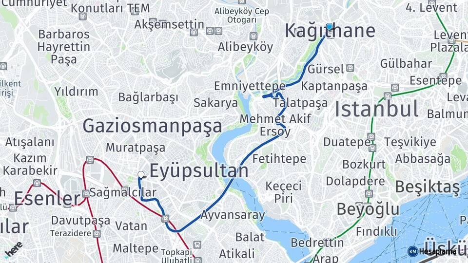 İstanbul Kağıthane Bayrampaşa Arası Kaç Km - Yol Haritası