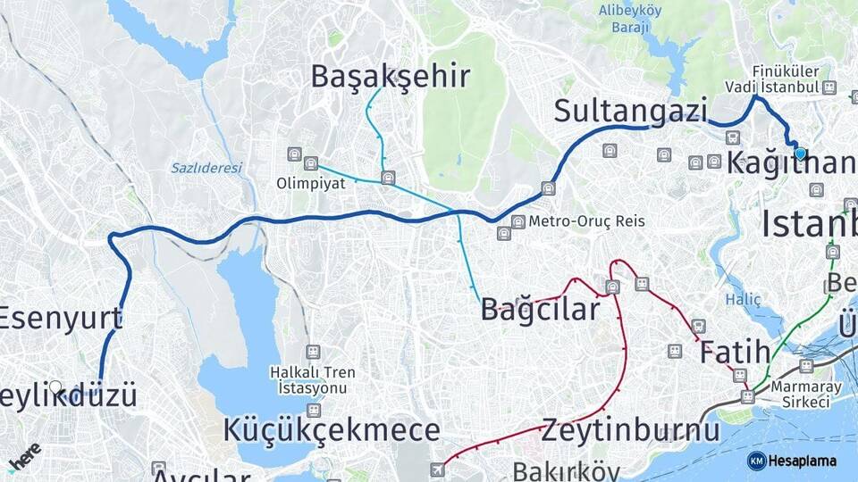 İstanbul Kağıthane Beylikdüzü Arası Kaç Km - Yol Haritası