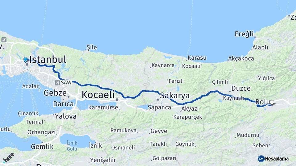 İstanbul Kağıthane Bolu Arası Kaç Km - Yol Haritası
