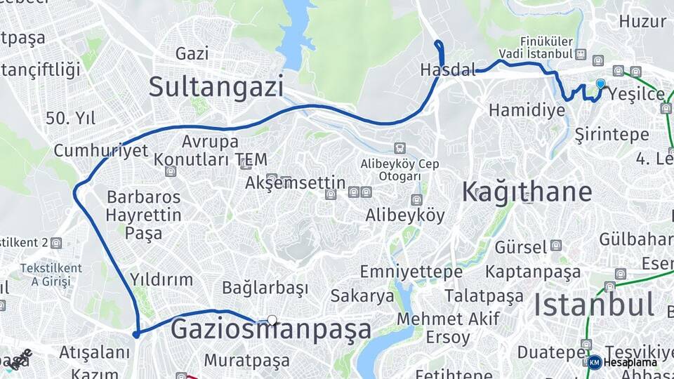 İstanbul Kağıthane Seyrantepe Gaziosmanpaşa Arası Kaç Km - Yol Haritası
