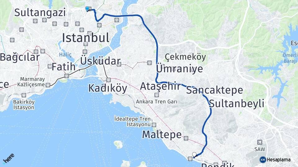 İstanbul Kağıthane Seyrantepe Kartal Arası Kaç Km - Yol Haritası