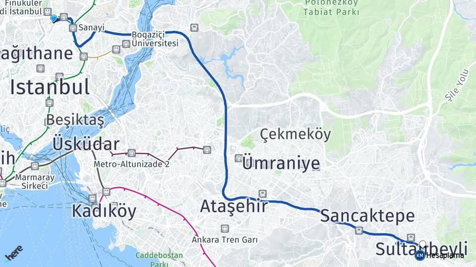 İstanbul Kağıthane Seyrantepe Sultanbeyli Arası Kaç Km - Yol Haritası