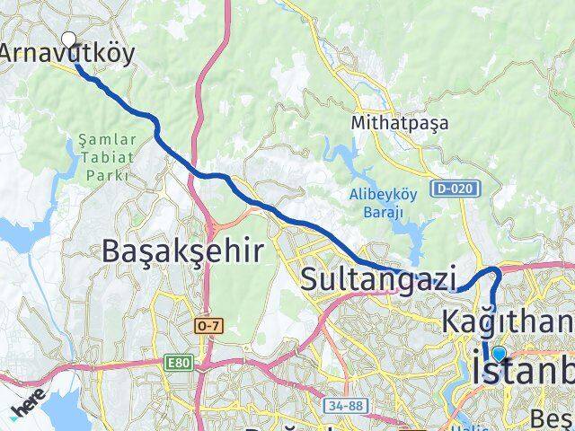 İstanbul Kağıthane Talatpaşa Arnavutköy Arası Kaç Km - Yol Haritası