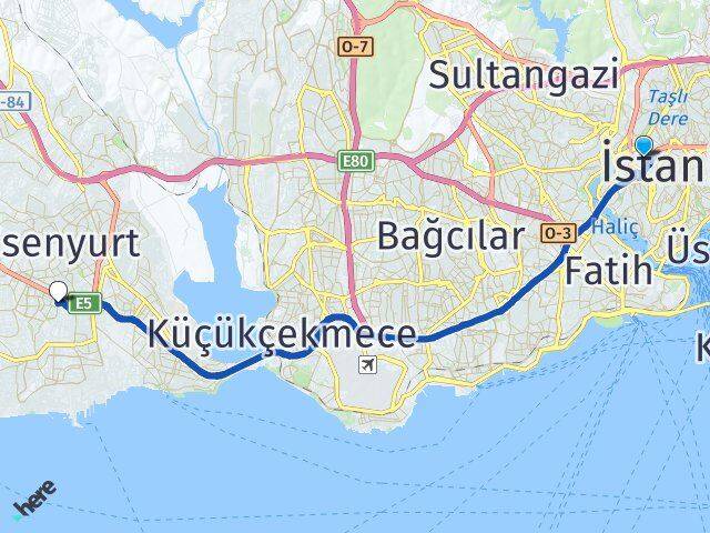 İstanbul Kağıthane Talatpaşa Beylikdüzü Arası Kaç Km - Yol Haritası