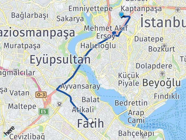 İstanbul Kağıthane Talatpaşa Fatih Arası Kaç Km - Yol Haritası