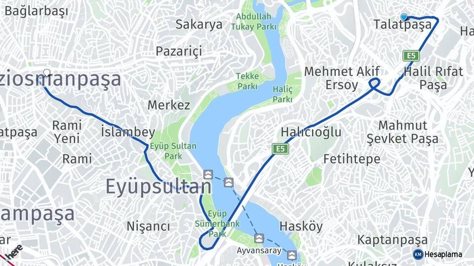 İstanbul Kağıthane Talatpaşa Gaziosmanpaşa Arası Kaç Km - Yol Haritası